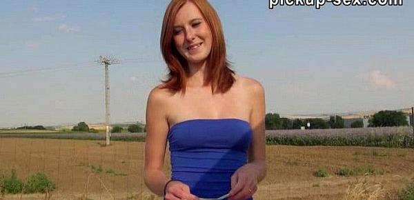  Redhead chick Linda Sweet paid for sex in an open fields
